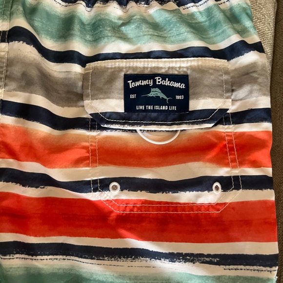 Tommy Bahama Baja Hazy Tides Board Shorts/Swim Trunks 9” Inseam Orange/blue/grey - Picture 7 of 12